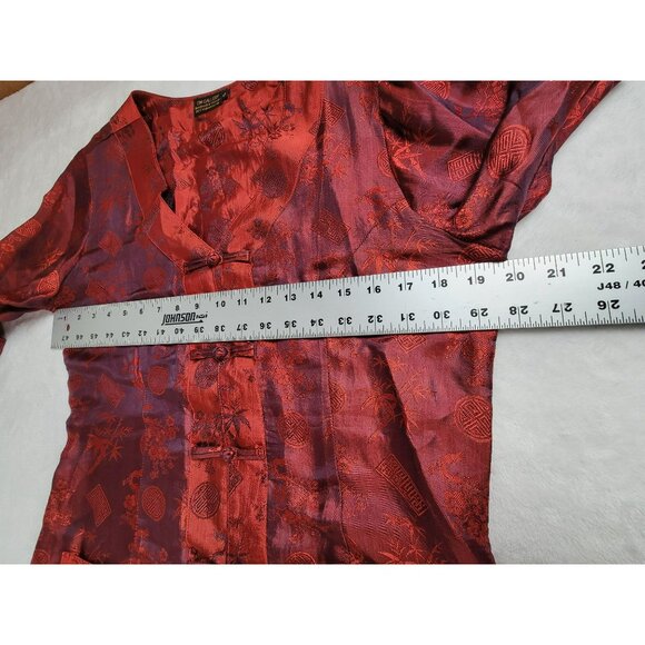 OM Gallery Women's Handmade Knot Button Front Vietnamese Silk Blouse Red Small - Picture 6 of 7